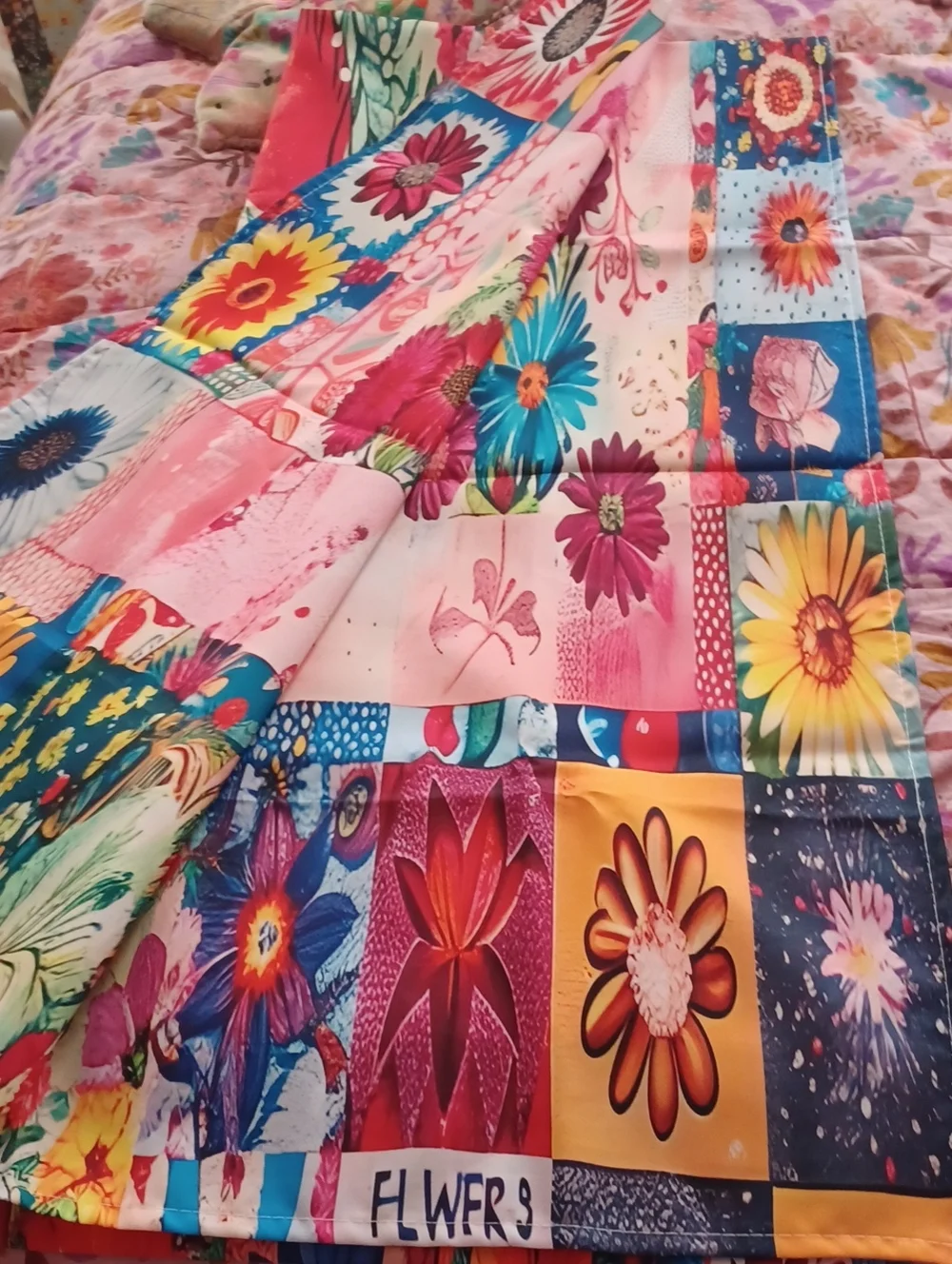 Boho Vibrant Floral Heart Curtain Panel in Pink, Blue, Yellow